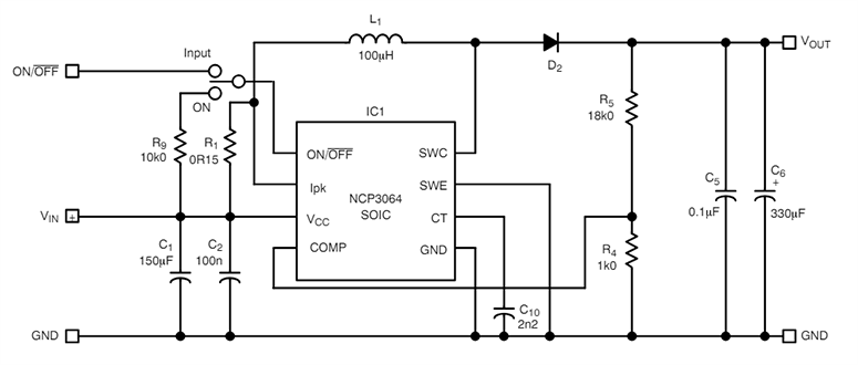 Schaltplan - onsemi NCP3064 Invertierender Buck-Boost-Schaltregler